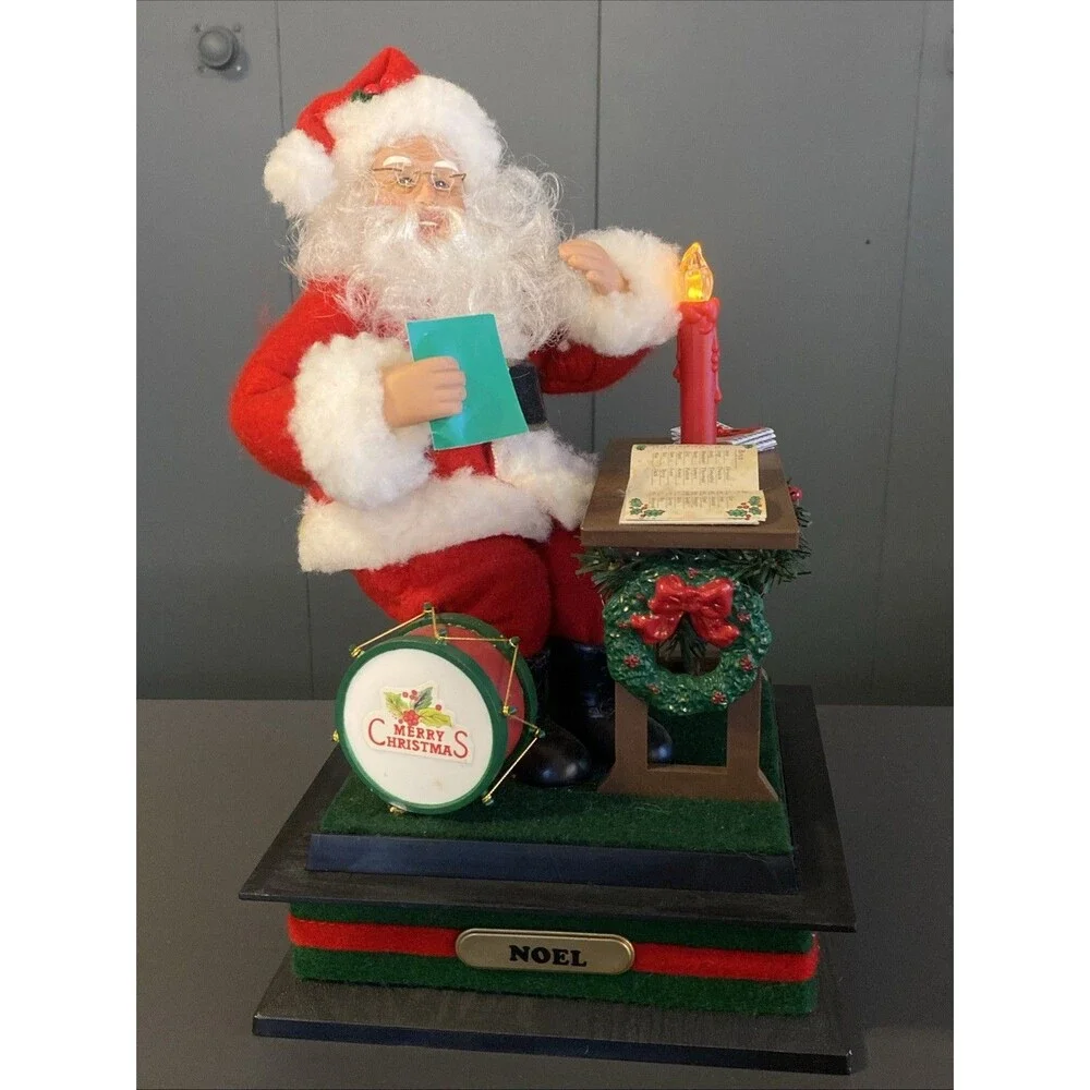 Vintage Musical Christmas Holiday Scene SANTA CHECKING HIS NAUGHTY NICE LIST
